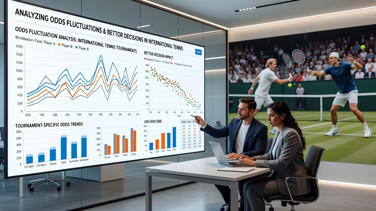 Bettors reviewing live odds charts on mobile devices during a tennis event