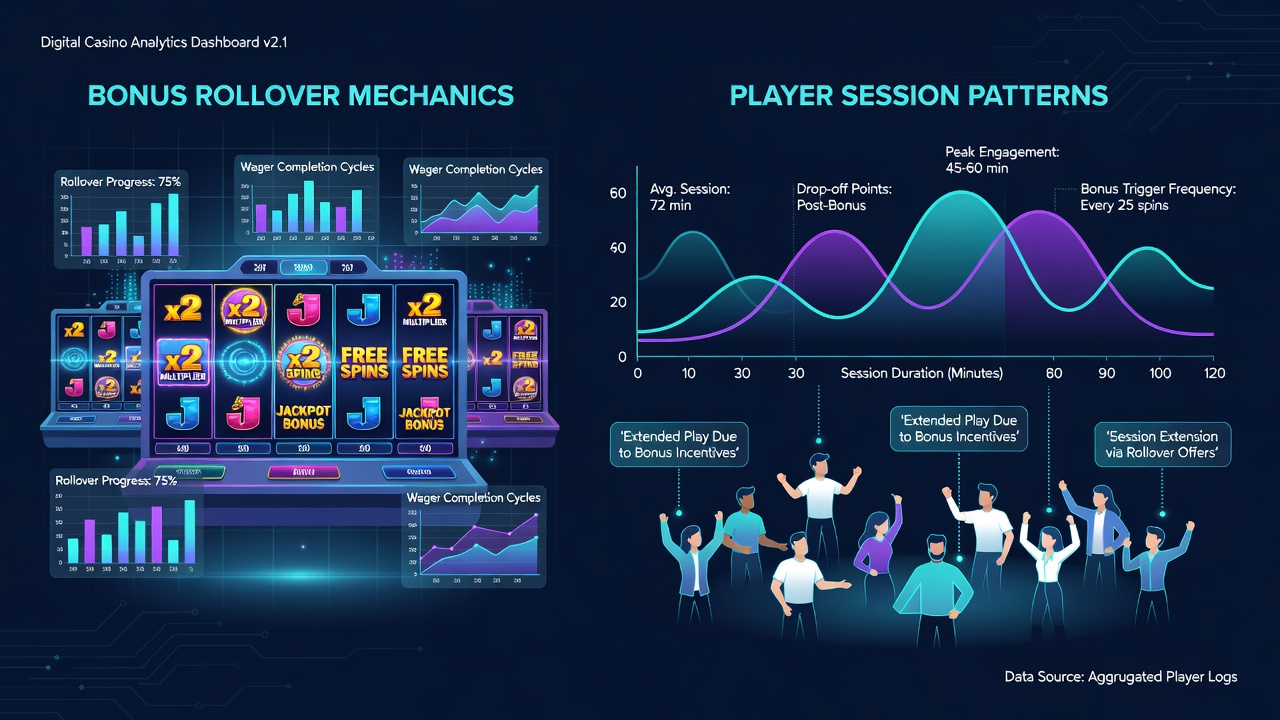 Analytics dashboard displaying player session heatmaps tied to active bonus rollovers