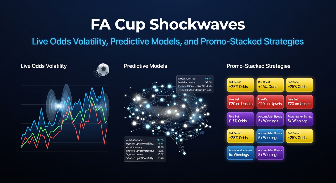 Dynamic graph showing live odds fluctuations during a dramatic FA Cup upset match, with lines spiking and dipping sharply as underdogs surge ahead
