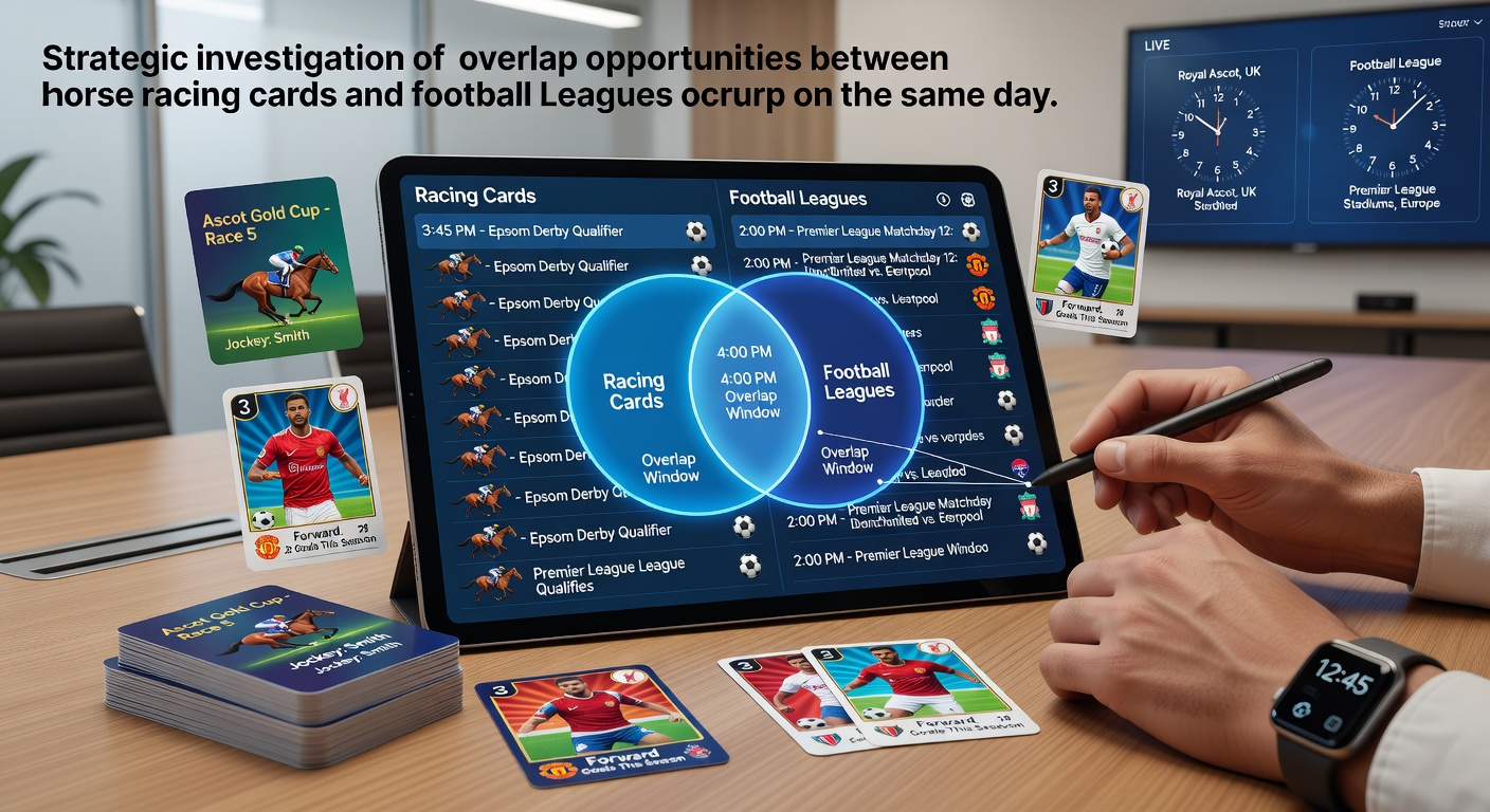 Detailed view of a horse racing card schedule overlapping with football league fixtures on a shared calendar date