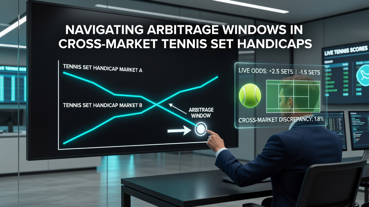 Tennis court with betting odds displays showing set handicap markets
