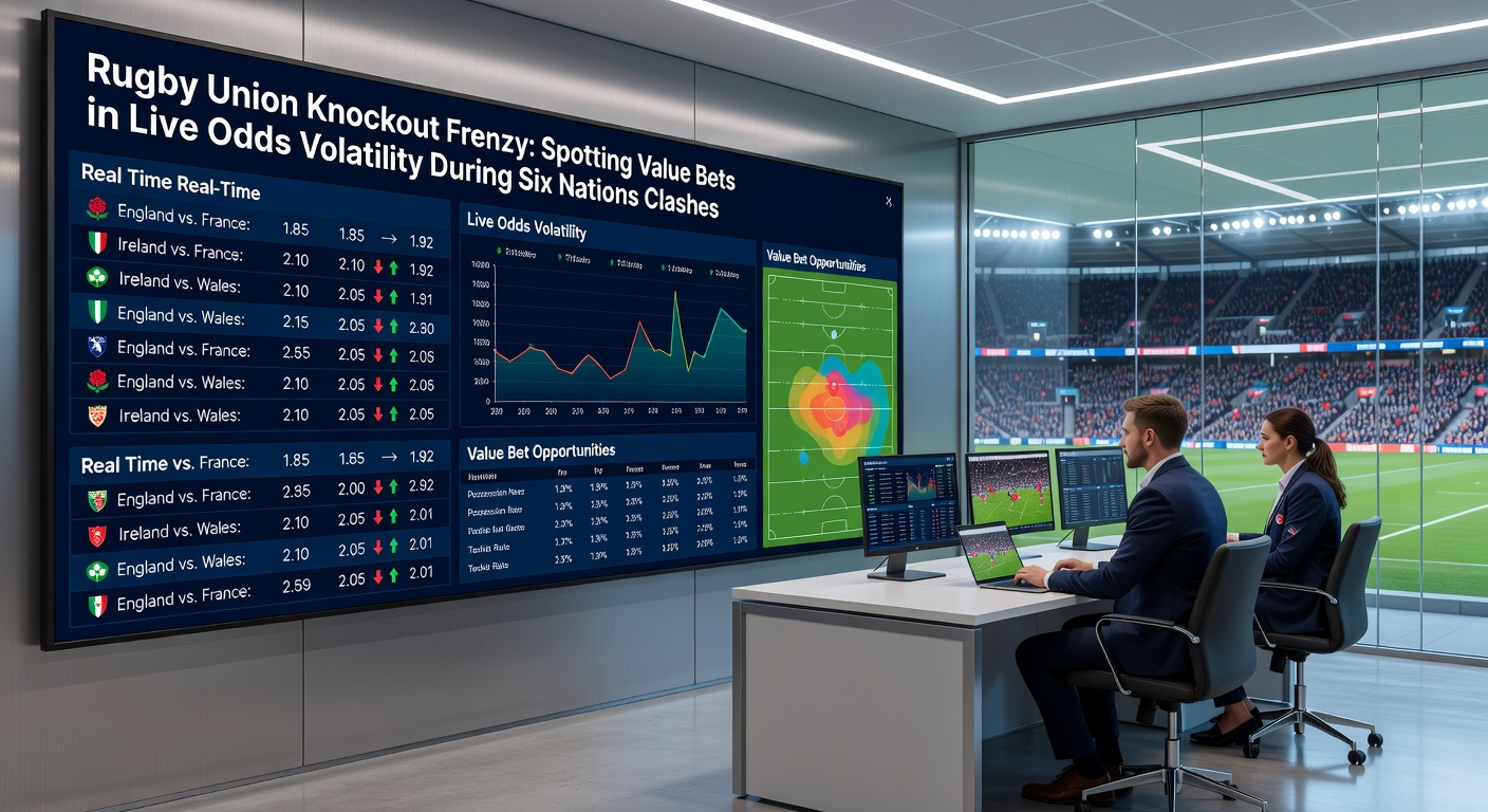 Close-up of a bookmaker's live odds screen during a Six Nations game, showing dramatic price changes on team win and try scorer markets