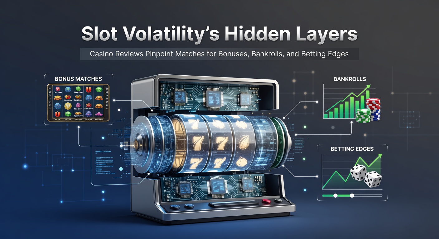 Colorful slot machine reels spinning with volatility charts overlayed, illustrating low, medium, and high risk levels in casino gaming