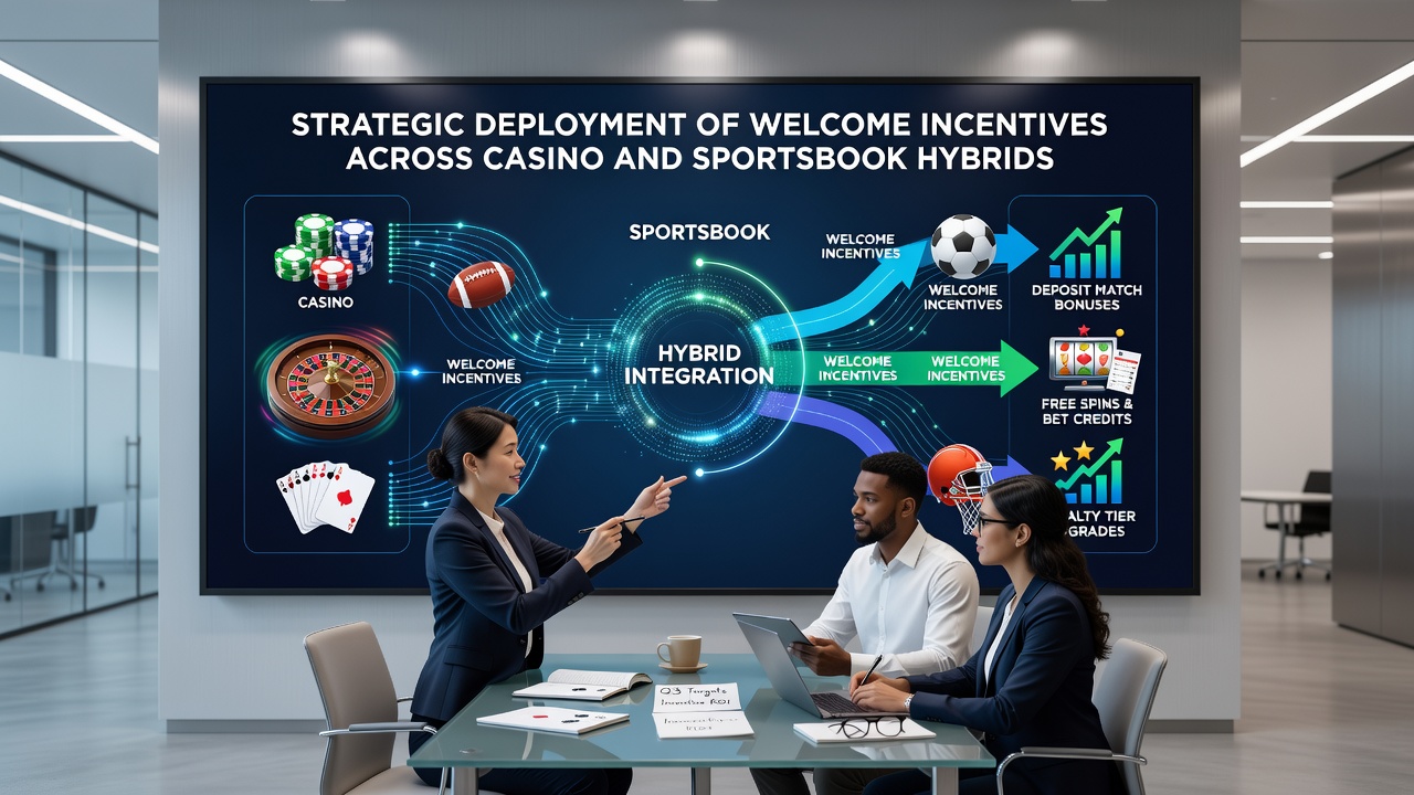 Hybrid platform interface displaying segmented welcome offers for sports and casino sections